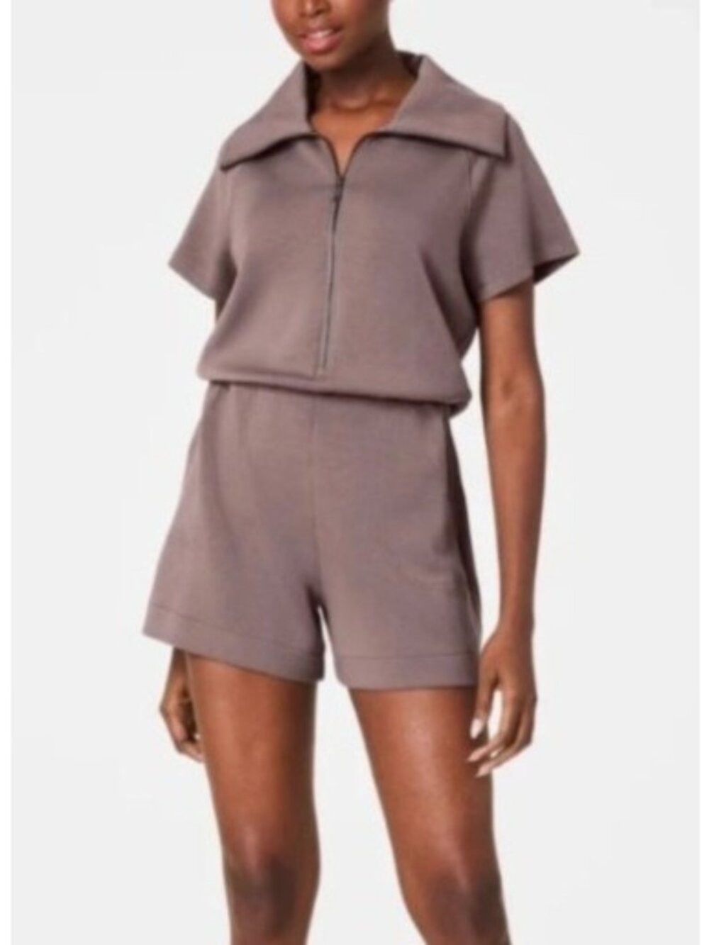NEW Spanx Air Essentials Half-Zip Romper Smoke Short-Sleeve Small Lightweight